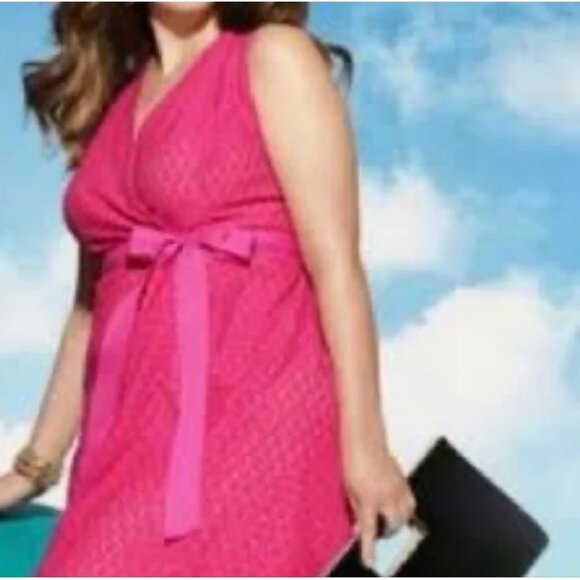 Size 20 2X NEW‎ FUCHSIA LACE W/ORANGE LINING DRESS w/RIBBON TIE Party PLUS SIZE - Picture 1 of 7